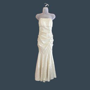 Blondie Nites By Stacy Sklar Dress 5 Strapless‎ Ivory Floral Jacquard Mermaid